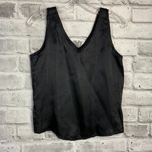 Vintage 90s Cami Top Small Black Liquid Satin Silky V Neck Camisole Tank Blouse